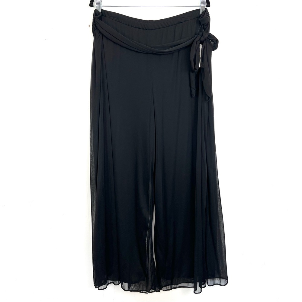 NWT $59 MSK Women Black Flowy Pants Lined Chiffon Tie Belted 3X